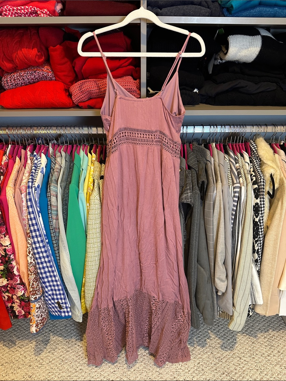 Altar’d State pink adjustable strap lace hem/waist lined maxi dress size S - Picture 3 of 4